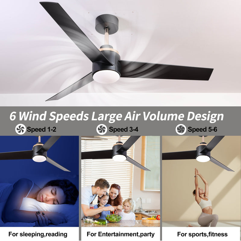 52 Inch Ceiling Fans with Lights Flush Mount, Modern Ceiling Fan with Light and Remote Control - 3 Blades Indoor Outdoor Ceiling Fan Low Profile for Patio Farmhouse Bedroom