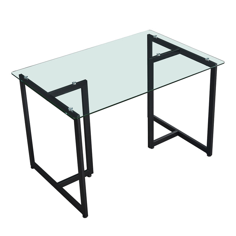 47" Iron Dining Table with Tempered Glass Top, Clear & Black