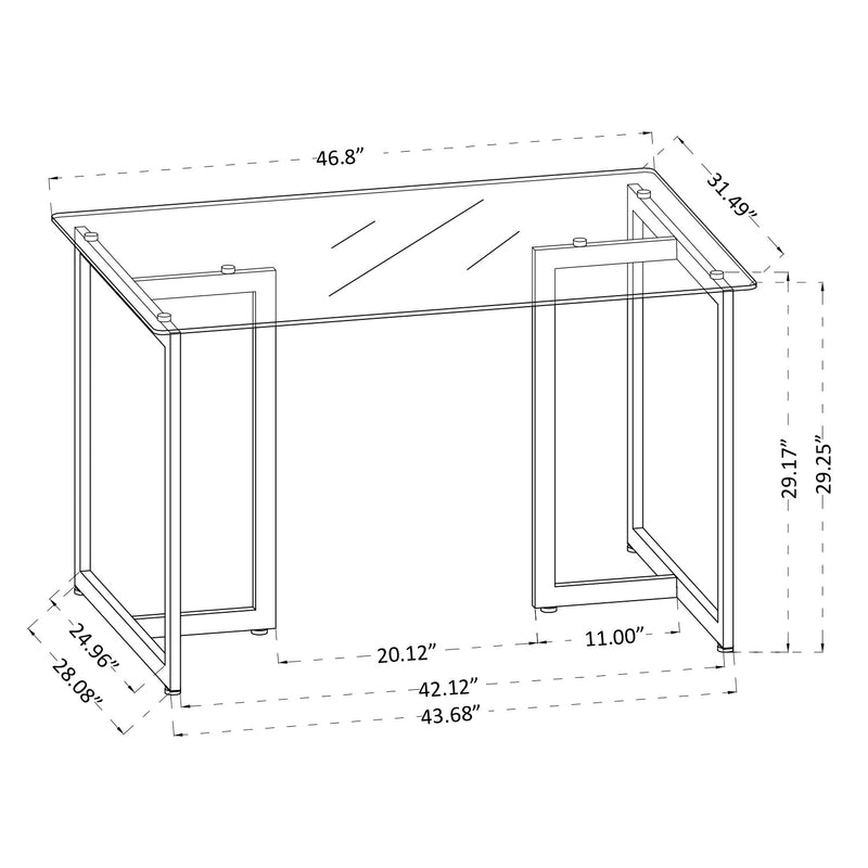47" Iron Dining Table with Tempered Glass Top, Clear & Black
