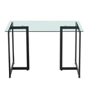 47" Iron Dining Table with Tempered Glass Top, Clear & Black