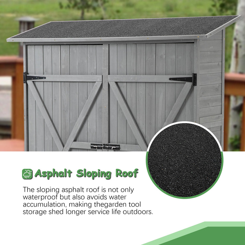 56"L x 19.5"W x 64"H Outdoor Storage Shed with Lockable Door, Wooden Tool Storage Shed w/Detachable Shelves & Pitch Roof,Gray