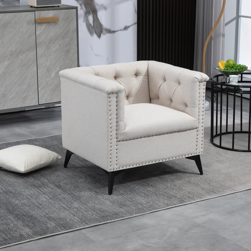 Accent Chair Living Room Chairs Single Sofa Chair,Arm Chairs with Linen Fabric, Mid Century Accent Arm Chairs Comfy Reading Lounge Club Armchair for Bedroom Office Study