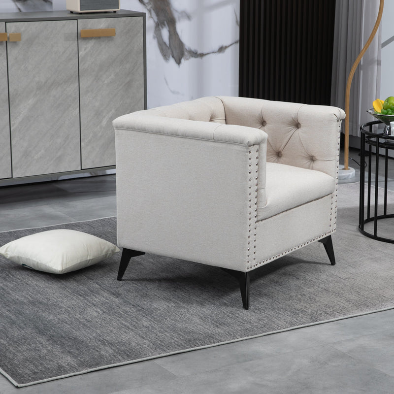 Accent Chair Living Room Chairs Single Sofa Chair,Arm Chairs with Linen Fabric, Mid Century Accent Arm Chairs Comfy Reading Lounge Club Armchair for Bedroom Office Study