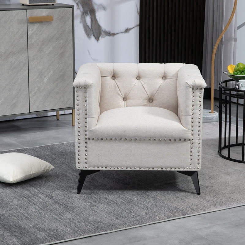 Accent Chair Living Room Chairs Single Sofa Chair,Arm Chairs with Linen Fabric, Mid Century Accent Arm Chairs Comfy Reading Lounge Club Armchair for Bedroom Office Study