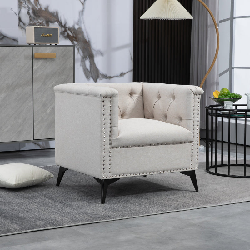 Accent Chair Living Room Chairs Single Sofa Chair,Arm Chairs with Linen Fabric, Mid Century Accent Arm Chairs Comfy Reading Lounge Club Armchair for Bedroom Office Study