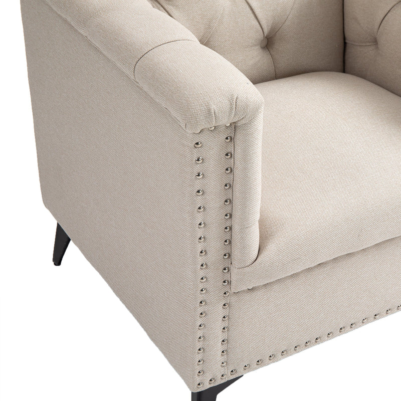Accent Chair Living Room Chairs Single Sofa Chair,Arm Chairs with Linen Fabric, Mid Century Accent Arm Chairs Comfy Reading Lounge Club Armchair for Bedroom Office Study