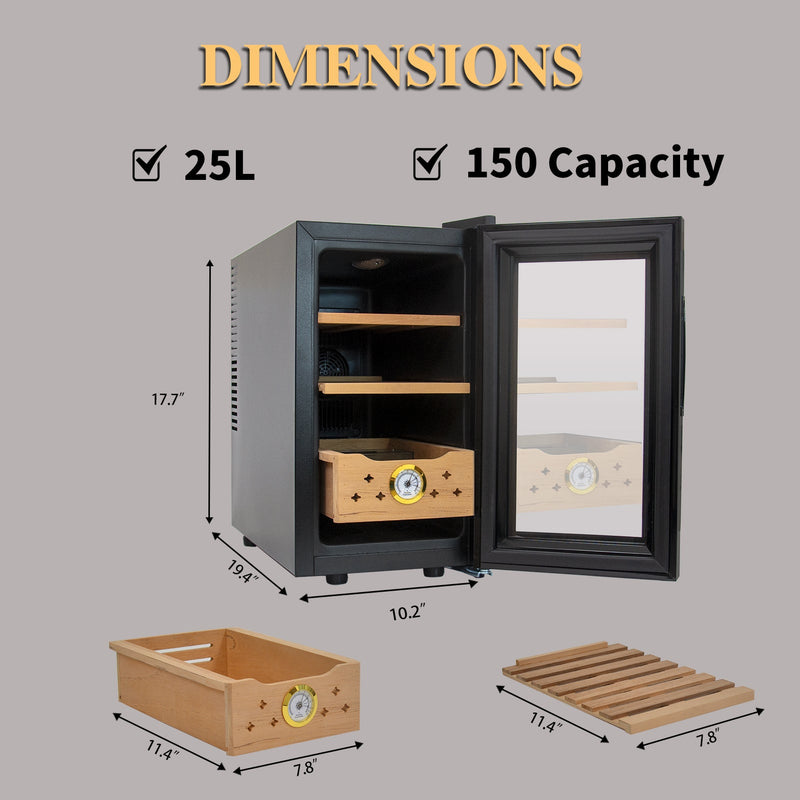 25L Cigar Humidors with Cooling and Heating Function, 150Counts Capacity Cigar Humidor Humidifiers with Constant Temperature Controller, Father's Day Gift for Men