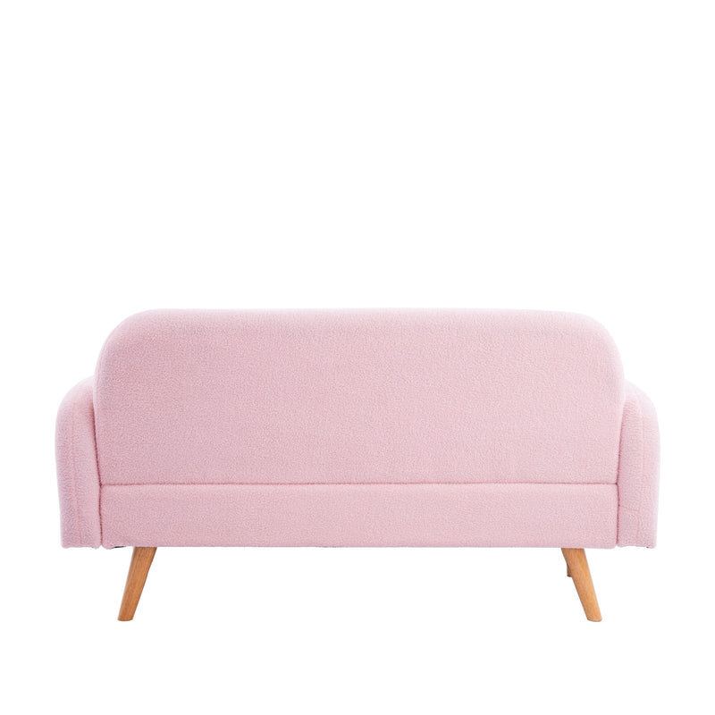 59.1" Teddy Velvet Pink Two-Seater Sofa with Three Lumbar Pillows