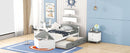 3-Pieces Bedroom Sets, Twin Size Boat-Shaped Platform Bed with Trundle and Two Nightstands, White+Gray