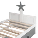 3-Pieces Bedroom Sets, Twin Size Boat-Shaped Platform Bed with Trundle and Two Nightstands, White+Gray