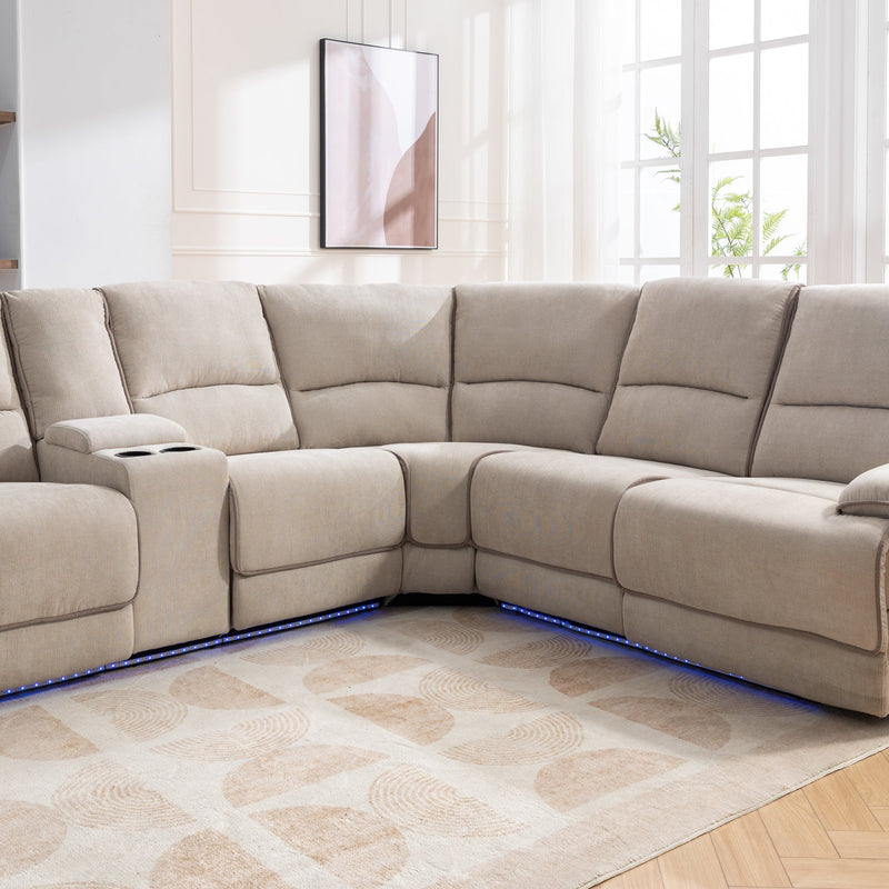 94.8" Modern Manual Reclining Living Room Furniture Set with USB Ports, Hidden Storage, LED Light Strip and 2 Cup Holders, Cream