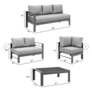 3-Pieces Outdoor All-Weather Conversation Set, Sectional Sofa, Corner Sofas, Grey Aluminum with Dark Grey Cushions