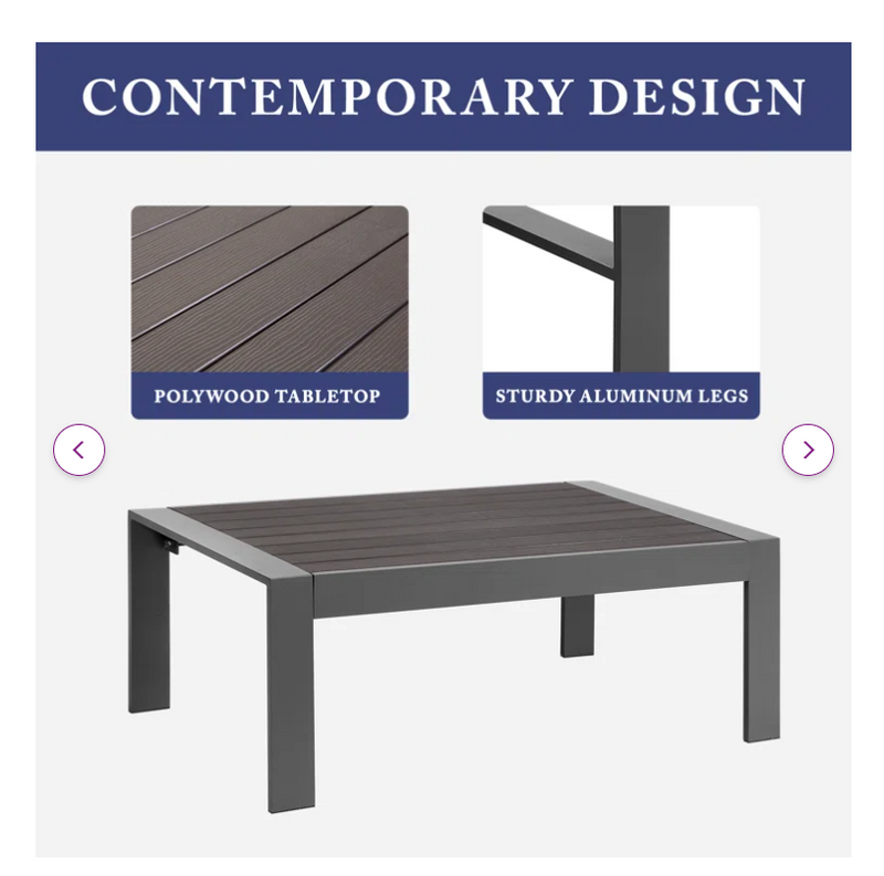 3-Pieces Outdoor All-Weather Conversation Set, Sectional Sofa, Corner Sofas, Grey Aluminum with Dark Grey Cushions