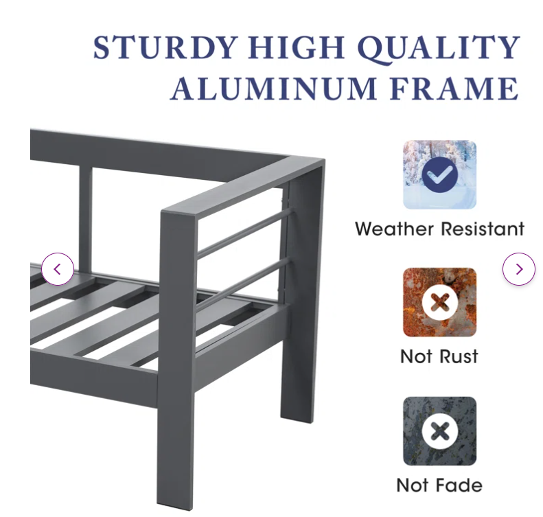 3-Pieces Outdoor All-Weather Conversation Set, Sectional Sofa, Corner Sofas, Grey Aluminum with Dark Grey Cushions