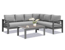 3-Pieces Outdoor All-Weather Conversation Set, Sectional Sofa, Corner Sofas, Grey Aluminum with Dark Grey Cushions