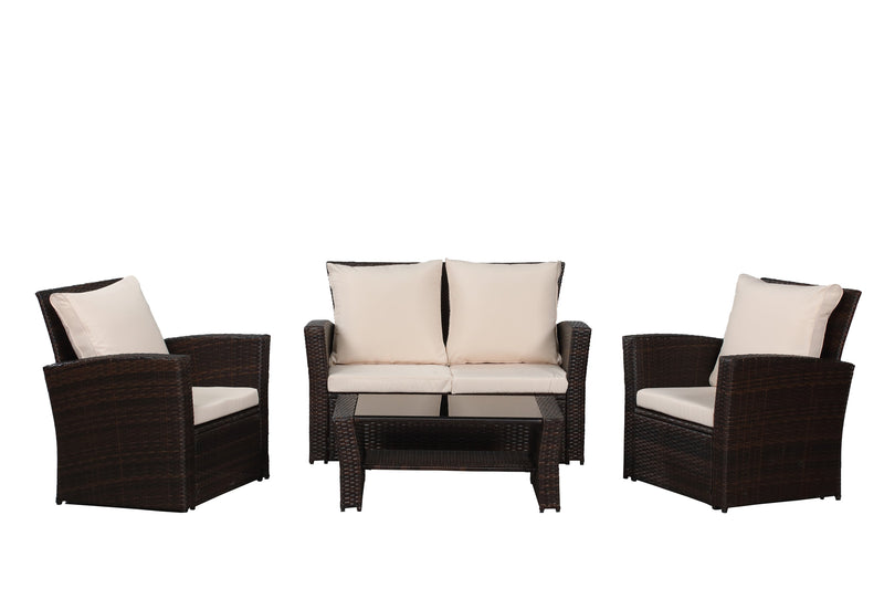4-Pieces Outdoor Patio Furniture Set PE Rattan Wicker with Brown