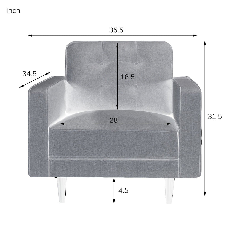 35 Inch Wide Accent Chair Upholstered Single Upholstered Lounge Club Chair For Living Room Bedroom (White)