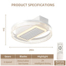 20inch Modern Leafless Ceiling Fan with Remote Control Removable and Washable, Reversible Motor