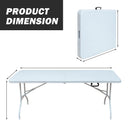 6FT Portable folding table with hand grip, suitable for picnic camping garden dinner party, stable and reliable, versatile