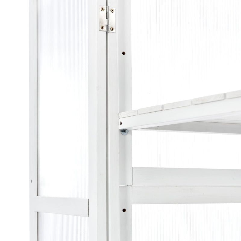 62inch Height Wood Large Greenhouse Balcony Portable Cold Frame with Wheels and Adjustable Shelves for Outdoor Indoor Use, White