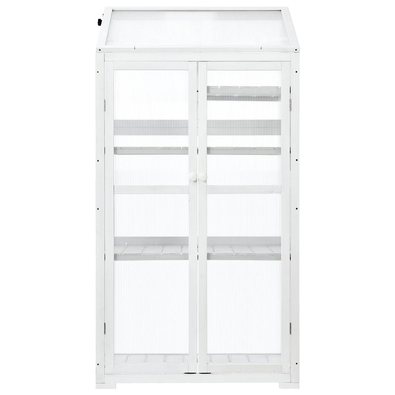 62inch Height Wood Large Greenhouse Balcony Portable Cold Frame with Wheels and Adjustable Shelves for Outdoor Indoor Use, White