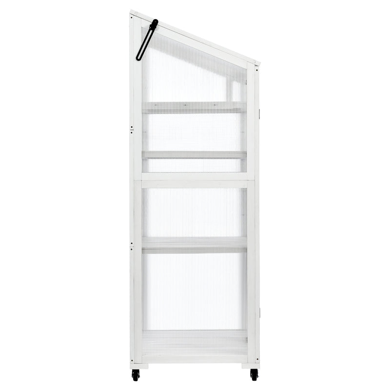 62inch Height Wood Large Greenhouse Balcony Portable Cold Frame with Wheels and Adjustable Shelves for Outdoor Indoor Use, White