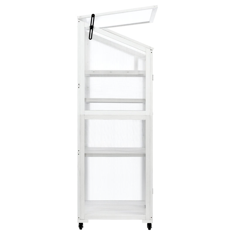 62inch Height Wood Large Greenhouse Balcony Portable Cold Frame with Wheels and Adjustable Shelves for Outdoor Indoor Use, White