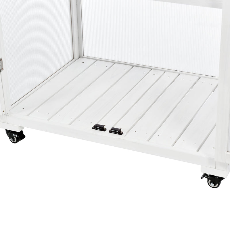 62inch Height Wood Large Greenhouse Balcony Portable Cold Frame with Wheels and Adjustable Shelves for Outdoor Indoor Use, White