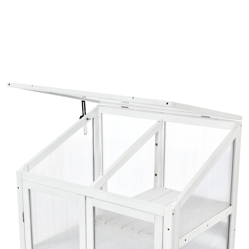 62inch Height Wood Large Greenhouse Balcony Portable Cold Frame with Wheels and Adjustable Shelves for Outdoor Indoor Use, White
