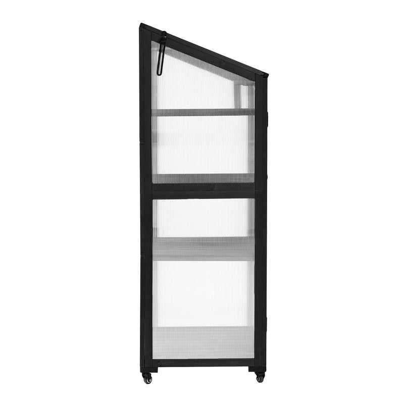 62inch Height Wood Large Greenhouse Balcony Portable Cold Frame with Wheels and Adjustable Shelves for Outdoor Indoor Use, Black