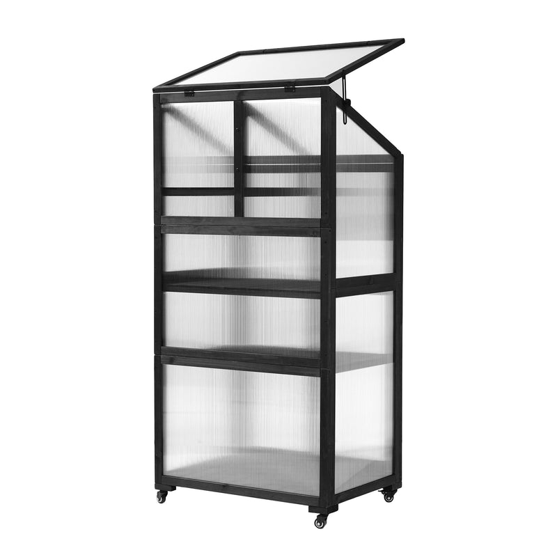 62inch Height Wood Large Greenhouse Balcony Portable Cold Frame with Wheels and Adjustable Shelves for Outdoor Indoor Use, Black
