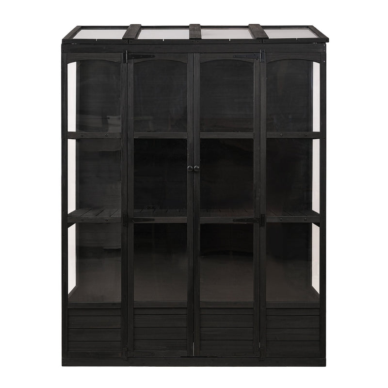 78-inch Wooden Greenhouse Cold Frame with 4 Independent Skylights and 2 Folding Middle Shelves, Walk-in Outdoor Greenhouse, Black