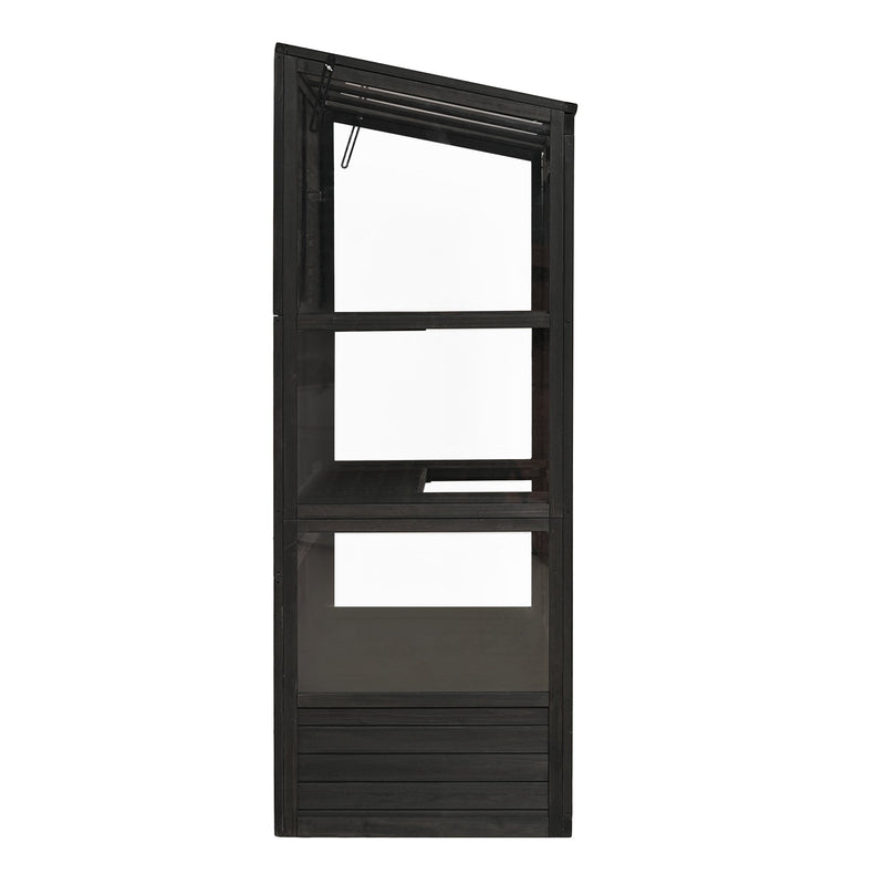 78-inch Wooden Greenhouse Cold Frame with 4 Independent Skylights and 2 Folding Middle Shelves, Walk-in Outdoor Greenhouse, Black