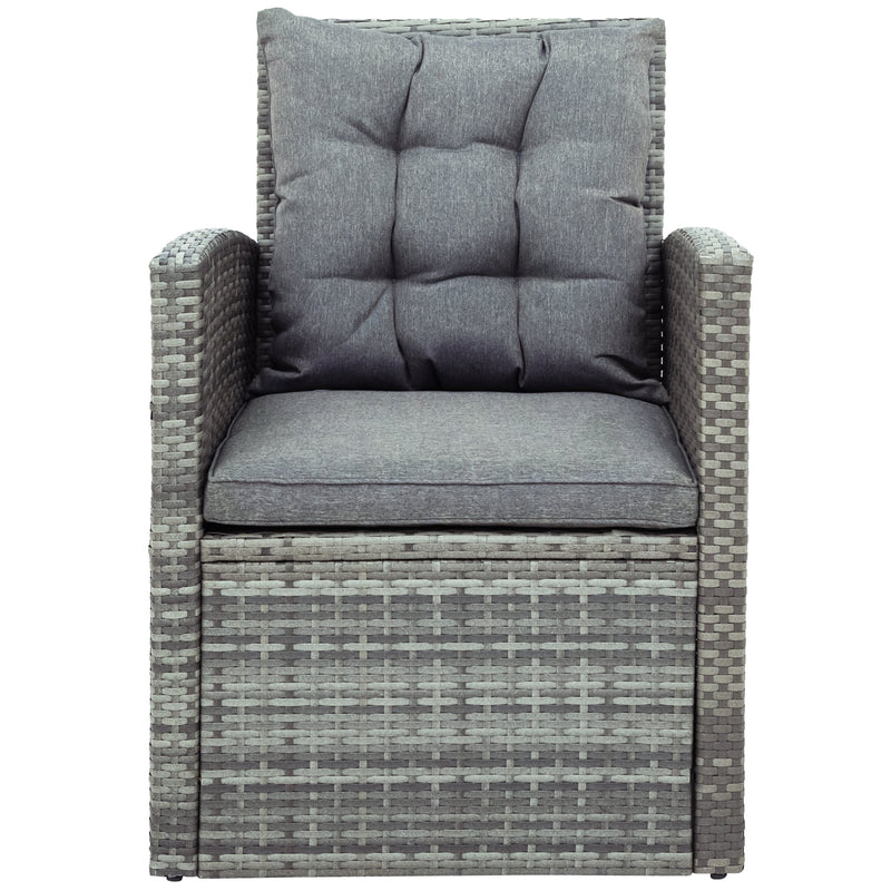 5-piece Outdoor UV-Resistant Patio Sofa Set with Storage Bench All Weather PE Wicker Furniture Coversation Set with Glass Table, Gray