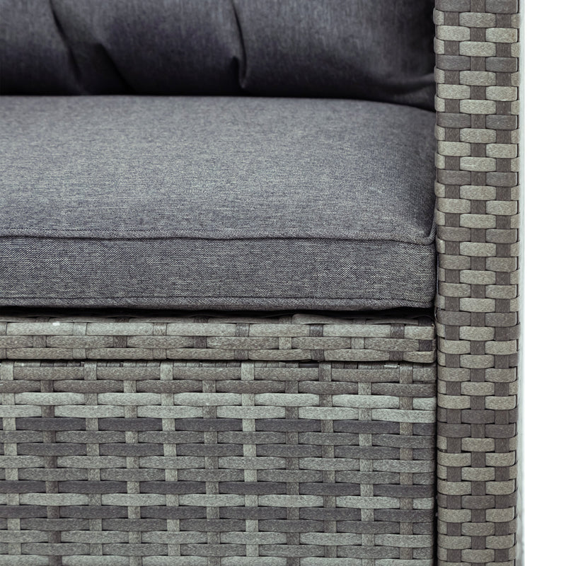 5-piece Outdoor UV-Resistant Patio Sofa Set with Storage Bench All Weather PE Wicker Furniture Coversation Set with Glass Table, Gray