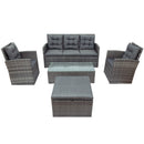 5-piece Outdoor UV-Resistant Patio Sofa Set with Storage Bench All Weather PE Wicker Furniture Coversation Set with Glass Table, Gray