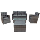 5-piece Outdoor UV-Resistant Patio Sofa Set with Storage Bench All Weather PE Wicker Furniture Coversation Set with Glass Table, Gray