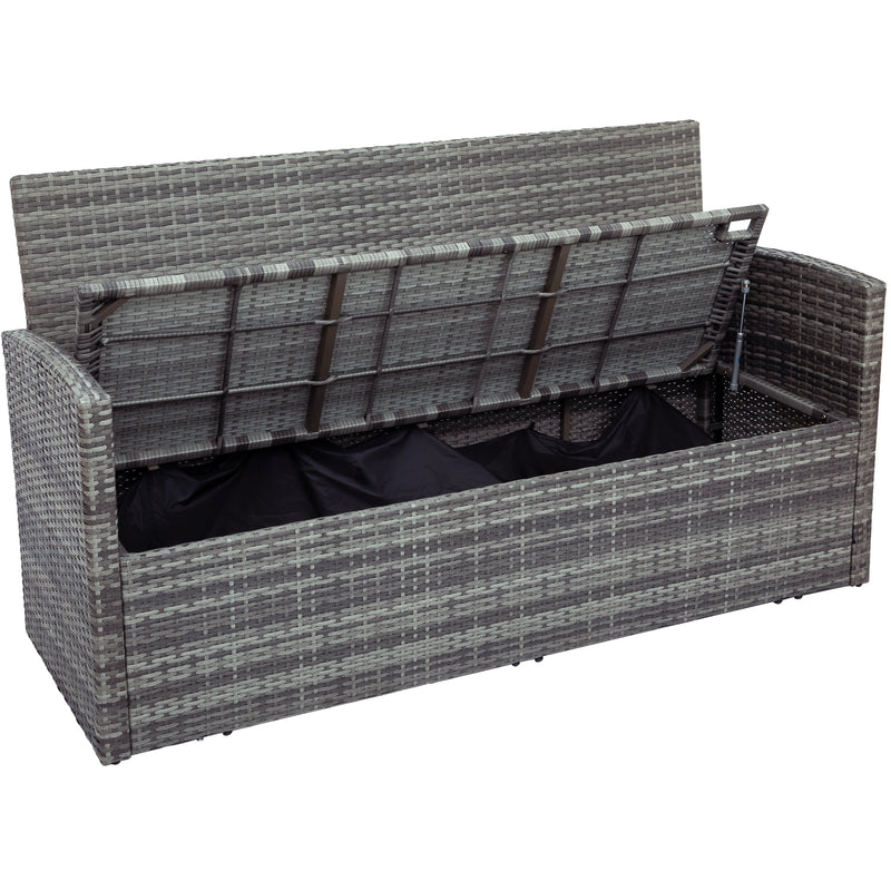 5-piece Outdoor UV-Resistant Patio Sofa Set with Storage Bench All Weather PE Wicker Furniture Coversation Set with Glass Table, Gray