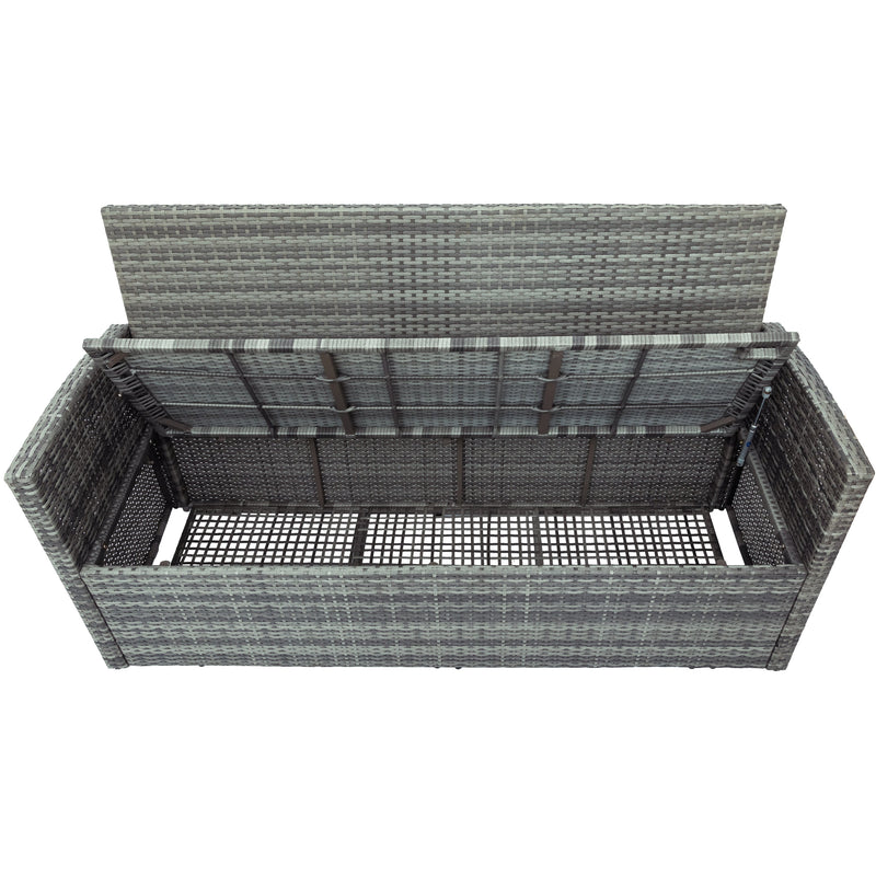 5-piece Outdoor UV-Resistant Patio Sofa Set with Storage Bench All Weather PE Wicker Furniture Coversation Set with Glass Table, Gray