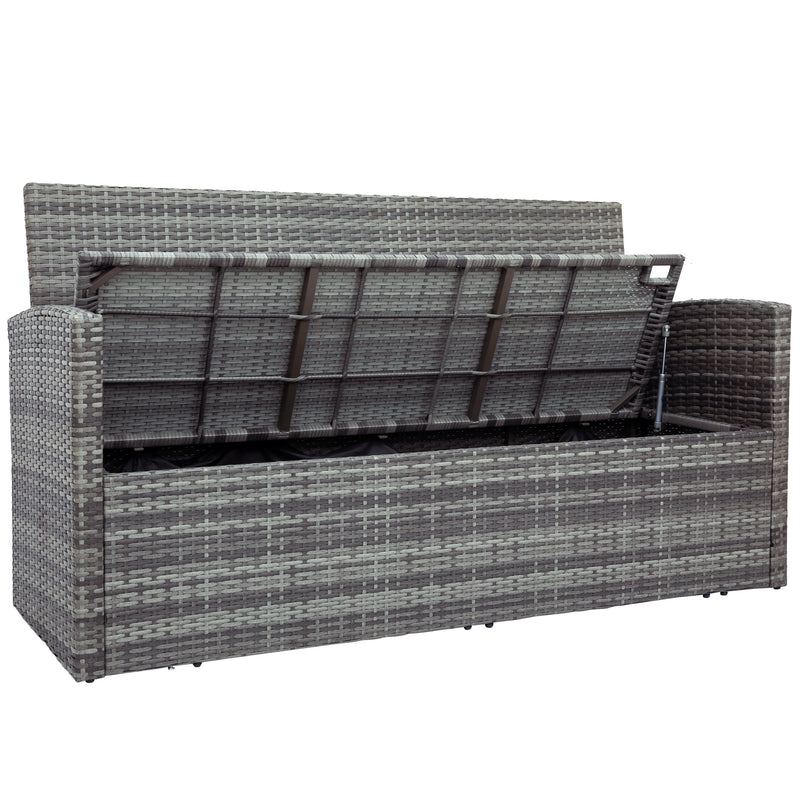 5-piece Outdoor UV-Resistant Patio Sofa Set with Storage Bench All Weather PE Wicker Furniture Coversation Set with Glass Table, Gray