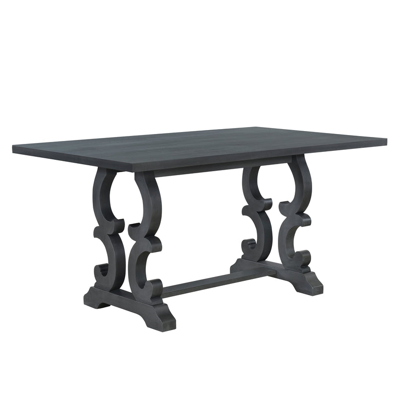 6-Piece Retro Dining Set with Unique-designed Table Legs and Foam-covered Seat Backs&Cushions for Dining Room (Antique Grey)