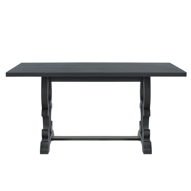 6-Piece Retro Dining Set with Unique-designed Table Legs and Foam-covered Seat Backs&Cushions for Dining Room (Antique Grey)