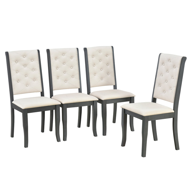 6-Piece Retro Dining Set with Unique-designed Table Legs and Foam-covered Seat Backs&Cushions for Dining Room (Antique Grey)
