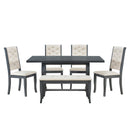 6-Piece Retro Dining Set with Unique-designed Table Legs and Foam-covered Seat Backs&Cushions for Dining Room (Antique Grey)