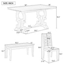 6-Piece Retro Dining Set with Unique-designed Table Legs and Foam-covered Seat Backs&Cushions for Dining Room (Antique Grey)