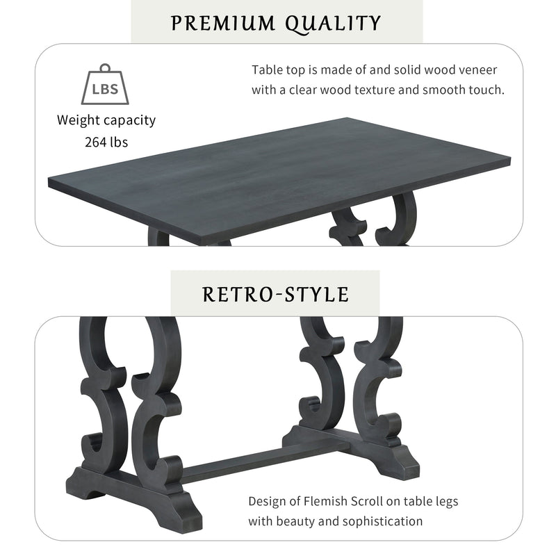 6-Piece Retro Dining Set with Unique-designed Table Legs and Foam-covered Seat Backs&Cushions for Dining Room (Antique Grey)