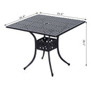 36" Square Patio Dining Table with 2" Dia Umbrella Hole, Cast Aluminum Outdoor Dining Table, Outdoor Bistro Table for Garden, Backyard, Porch, Black
