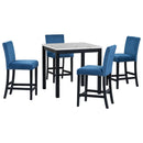 5-piece Counter Height Dining Table Set with One Faux Marble Top Dining Table and Four Velvet-Upholstered Chairs,Blue
