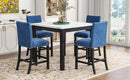 5-piece Counter Height Dining Table Set with One Faux Marble Top Dining Table and Four Velvet-Upholstered Chairs,Blue