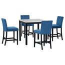 5-piece Counter Height Dining Table Set with One Faux Marble Top Dining Table and Four Velvet-Upholstered Chairs,Blue